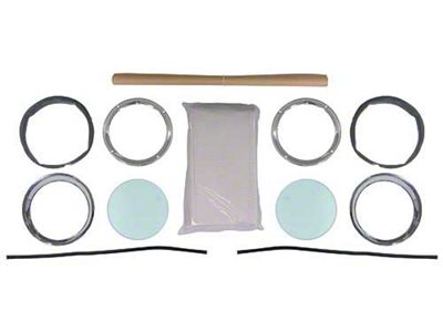 1956-1957 Ford Thunderbird Porthole Kit, Tinted Logo Glass, Includes Bone Headliner