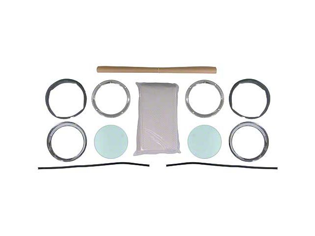 1956-1957 Ford Thunderbird Porthole Kit, Tinted Logo Glass, Includes Bone Headliner