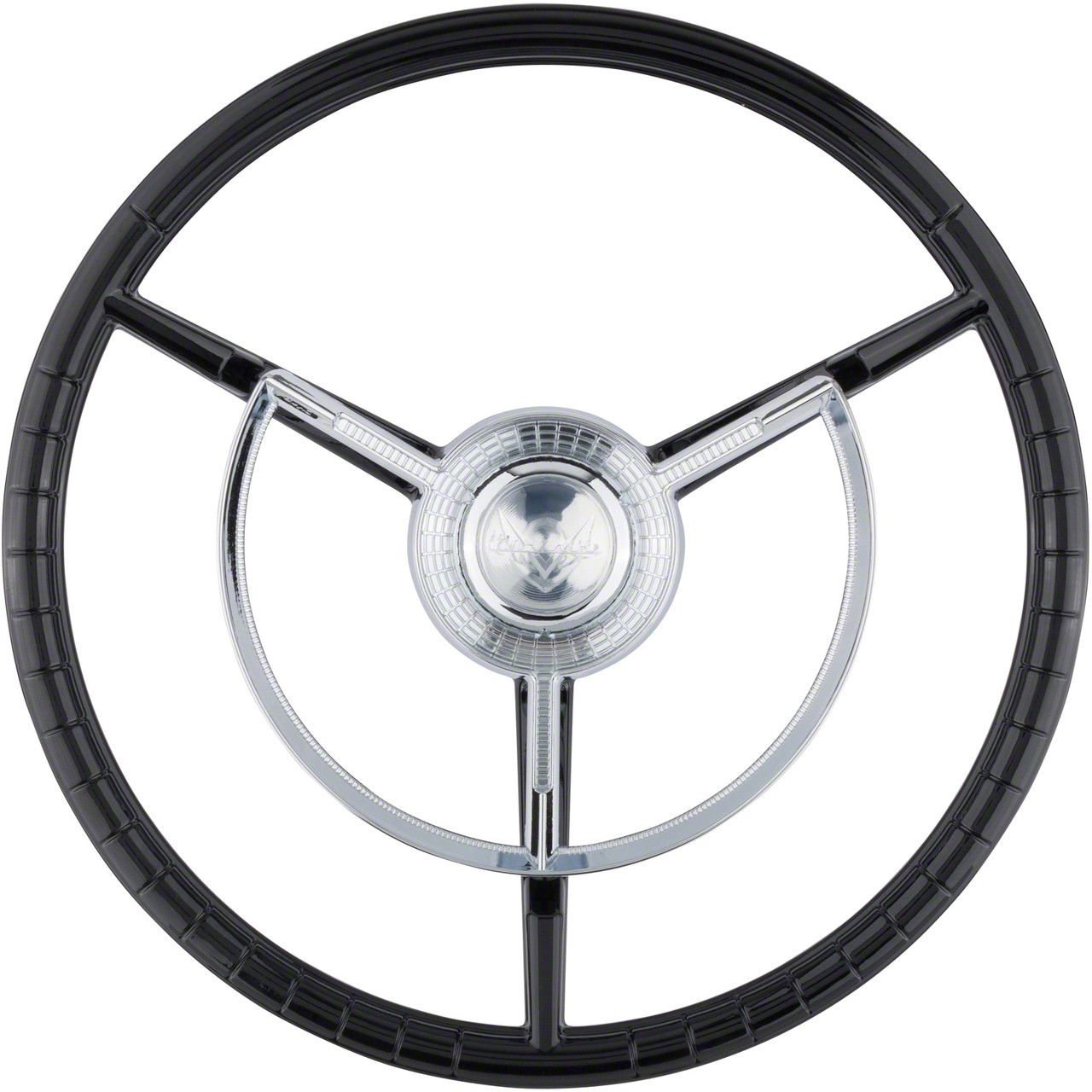 Ecklers 15-Inch Steering Wheel; Black with Chrome Horn Ring