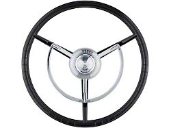 15-Inch Steering Wheel; Black with Chrome Horn Ring (56-57 Thunderbird)