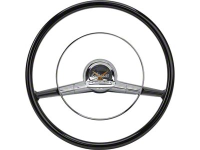 15-Inch Steering Wheel; Black with Chrome Horn Ring (1957 150, 210, Bel Air, Nomad)