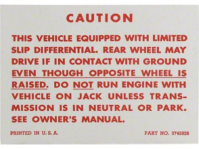 1957-63 Positraction Warning Sheet