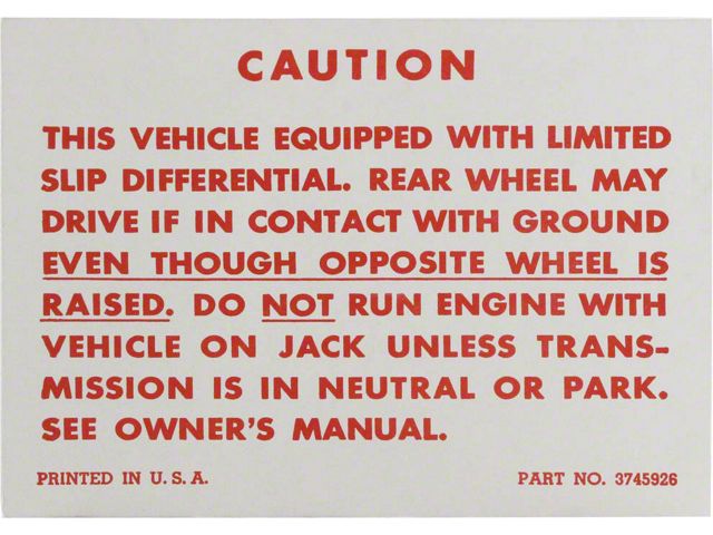 1957-63 Positraction Warning Sheet
