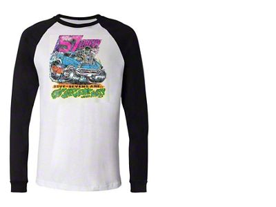 1957 Chevy Vintage Long Sleeve Baseball Style T-Shirt, Black/White