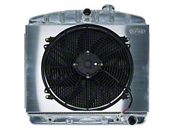 1957 Chevy Cold Case Performance Polished Aluminum Radiator, Big 2 Row, 6-Cylinder Position With 16 Electric Fan & Shroud