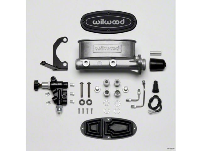 1958-1972 Chevy Wilwood Master Cylinder Kit, Bare Aluminum Tandem, with Bracket & Valve, 1 1/8 Bore