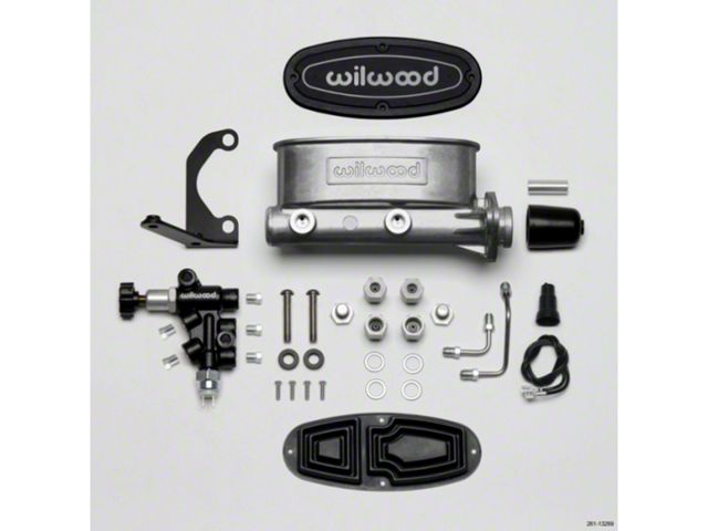 1958-1972 Chevy Wilwood Master Cylinder Kit, Bare Aluminum Tandem, with Bracket & Valve, 1.0 Bore