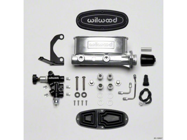 1958-1972 Chevy Wilwood Master Cylinder Kit, Tandem, Ball Burnished Aluminum, with Bracket & Valve, 1.00 Bore