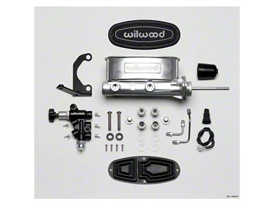 1958-1972 Chevy Wilwood Master Cylinder Kit, Tandem, Ball Burnished Aluminum, with Bracket & Valve, 15/16 Bore