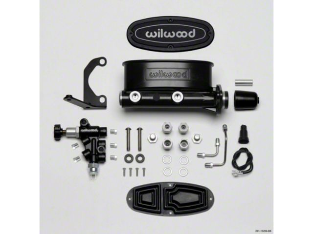 1958-1972 Chevy Wilwood Master Cylinder Kit, Tandem, Black Electrocoated Aluminum, with Bracket & Valve, 1.00 Bore
