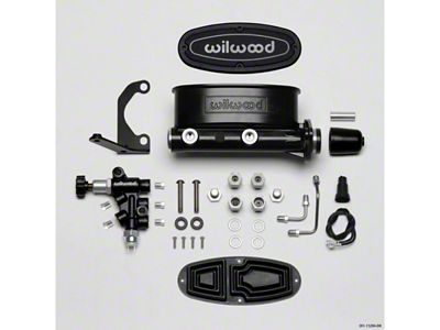 1958-1972 Chevy Wilwood Master Cylinder Kit, Tandem, Black Electrocoated Aluminum, with Bracket & Valve, 1.00 Bore