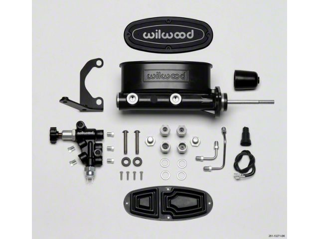 1958-1972 Chevy Wilwood Master Cylinder Kit, Tandem, Black Electrocoated Aluminum, with Bracket & Valve, 7/8 Bore