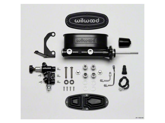 1958-1972 Chevy Wilwood Master Cylinder Kit, Tandem, Black Electrocoated Aluminum, with Bracket & Valve, 15/16 Bore