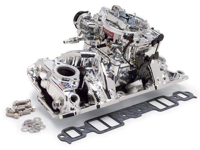 1958-1986 Chevy 20244 Single-Quad RPM Air-Gap Manifold and Carburetor Kit for Small Block Chevy 1955-1986 with Endurashine Finish
