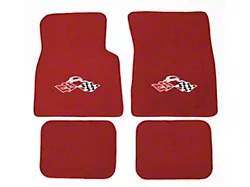 1959-1960 Chevy Floor Mats, Red With Choice Of Embroidered Bowtie, Crossed-Flags, Impala/Crossed-Flags Or SS Logo
