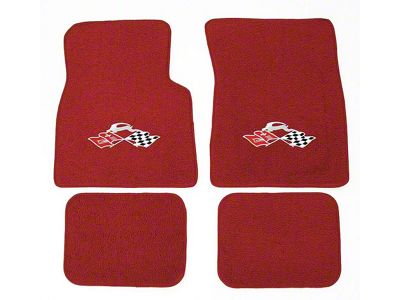 1959-1960 Chevy Floor Mats, Red With Choice Of Embroidered Bowtie, Crossed-Flags, Impala/Crossed-Flags Or SS Logo
