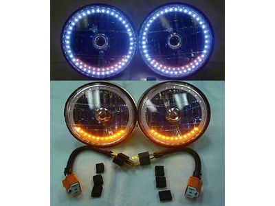 1959-1982 Corvette Headlight 5 3/4 Inch Round White Diamond With Single-Color LED Halo And Turn Signals