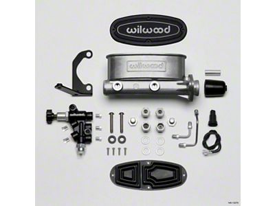 1959-1987 El Camino Wilwood Master Cylinder Kit, Bare Aluminum Tandem, with Bracket & Valve, 1 1/8 Bore