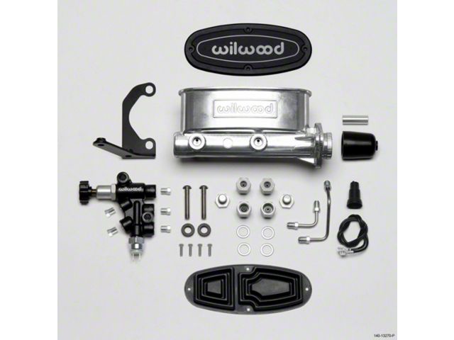 1959-1987 El Camino Wilwood Master Cylinder Kit, Tandem, Ball Burnished Aluminum, with Bracket & Valve, 1 1/8 Bore
