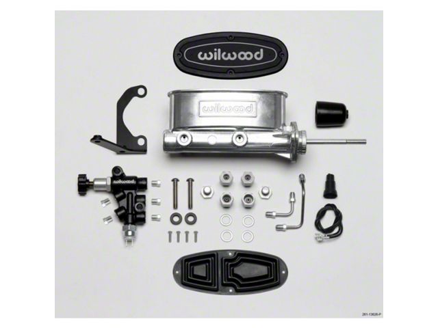 1959-1987 El Camino Wilwood Master Cylinder Kit, Tandem, Ball Burnished Aluminum, with Bracket & Valve, 15/16 Bore