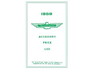 1959 Ford Thunderbird Accessory Price List, New Car