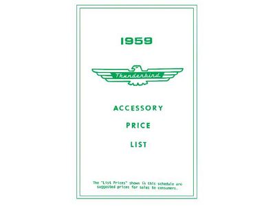 1959 Ford Thunderbird Accessory Price List, New Car