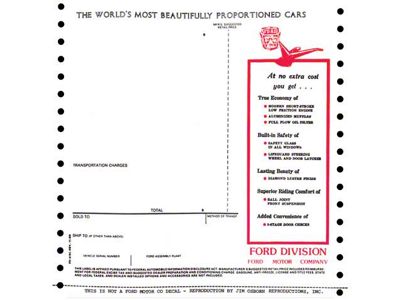 1959 Ford Thunderbird Window Price Sticker, New Car