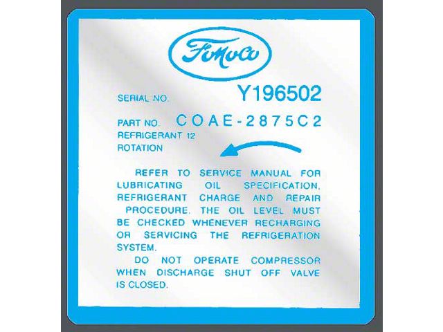 1960-1961 Ford Thunderbird Air Conditioning Compressor Decal