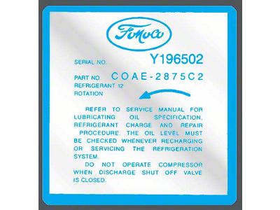 1960-1961 Ford Thunderbird Air Conditioning Compressor Decal