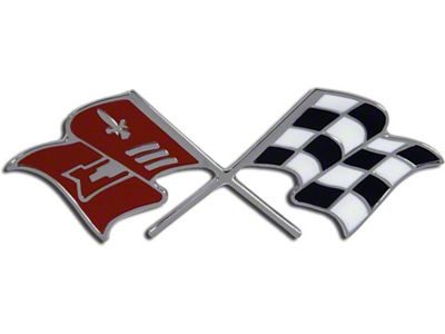 1960 El Camino Tailgate Emblem, Crossed Flags, For Vehicles With 348ci Engine