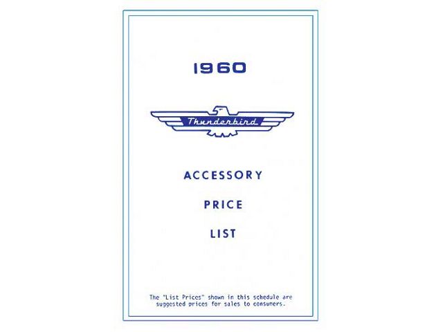 1960 Ford Thunderbird Accessory Price List, New Car