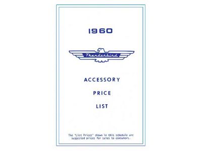 1960 Ford Thunderbird Accessory Price List, New Car