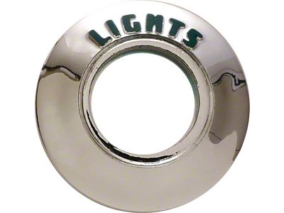 1960 Ford Thunderbird Headlight Switch Bezel, Chrome With Green Letters