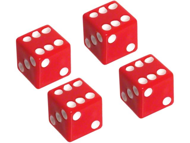 1961-67 Ford Econoline Valve Stem Caps, Set Of 4, Red Dice