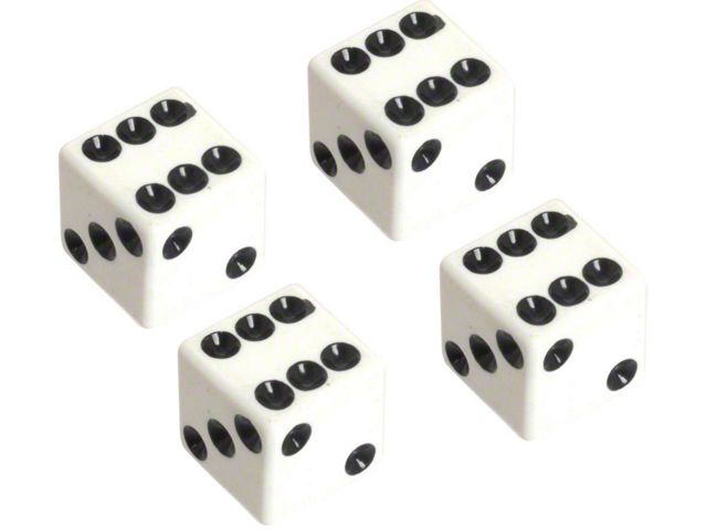 1961-67 Ford Econoline Valve Stem Caps, Set Of 4, White Dice