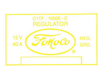 1961 Thunderbird Voltage Regulator Decal, 40 Amp with Air Conditioning