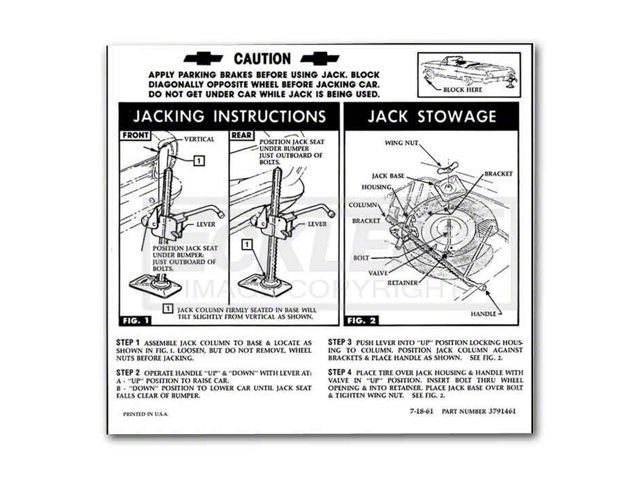 1962-1963 Nova And Chevy II Jack Instruction Decal, RegularWheel, Convertible