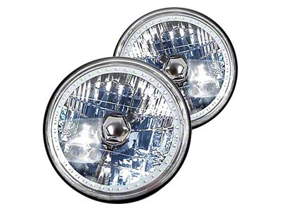 7 Headlight, White Diamond With Single Color White LED Halo