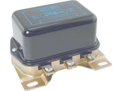 1962 Ford Thunderbird Generator Voltage Regulator, Reproduction, Black Body With Blue Lettering