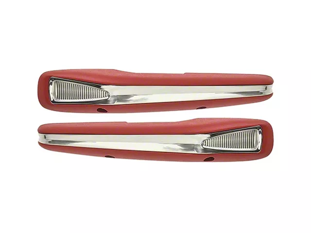 1962 Galaxie 500 XL Arm Rest Pad, Deluxe With Stainless Steel Trim, Red, Pair