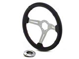 Steering Wheel, 14 Black-Perforated/Brushed Aluminum Slot Spokes, Red Stitch (63-82 Corvette C2 & C3)