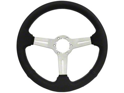 1963-1982 Corvette Steering Wheel, 14 Black-Perforated/Brushed Aluminum Slot Spokes, Black Stitch