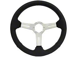 1963-1982 Corvette Steering Wheel, 14 Black-Perforated/Brushed Aluminum Slot Spokes, Black Stitch