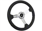 VSW S6 Sport Leather Series 14-Inch Steering Wheel with Brushed Spokes; Black (63-82 Corvette C2 & C3)