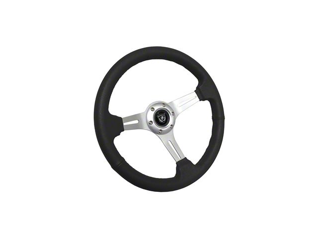 S6 Sport 14-Inch Steering Wheel; Black Leather with Brushed Aluminum (63-82 Corvette C2 & C3)