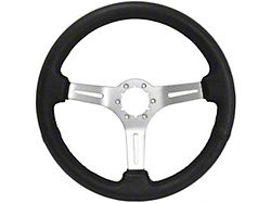 VSW S6 Sport Leather Series 14-Inch Steering Wheel with Brushed Spokes; Black (63-82 Corvette C2 & C3)