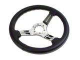 Leather Steering Wheel with Chrome Spokes; Black (68-75 Corvette C3; 77-82 Corvette C3 w/ Tilt/Telescopic Steering Wheel)