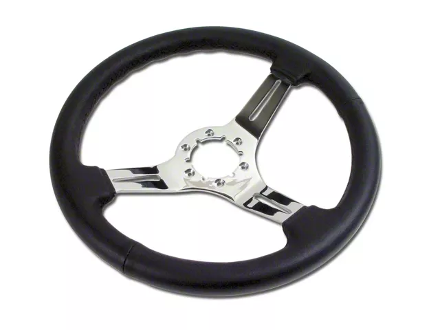 CA Leather Steering Wheel with Chrome Spokes; Black (68-75 Corvette C3; 77-82 Corvette C3 w/ Tilt/Telescopic Steering Wheel)