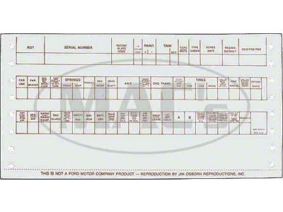 1963 Ford Thunderbird Build Sheet