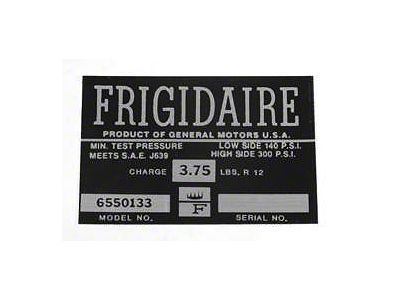 1964-1965 El Camino Air Conditioning Compressor Decal, Frigidaire